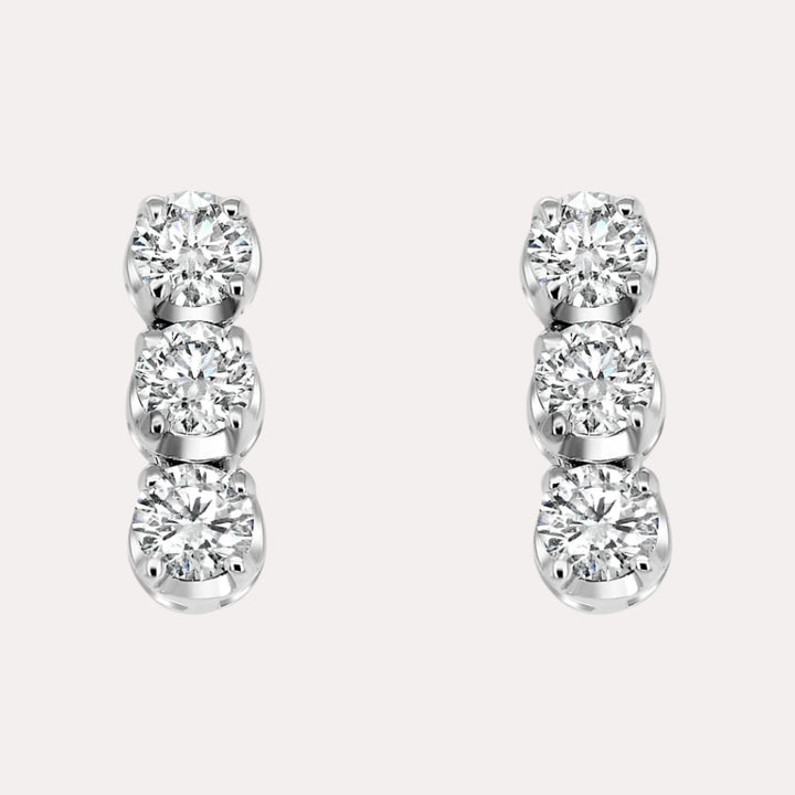 3 Stone Diamond Drop Earrings In 18K Gold - The Jewelyst. - 3 Stone Diamond Drop Earrings In 18K Gold