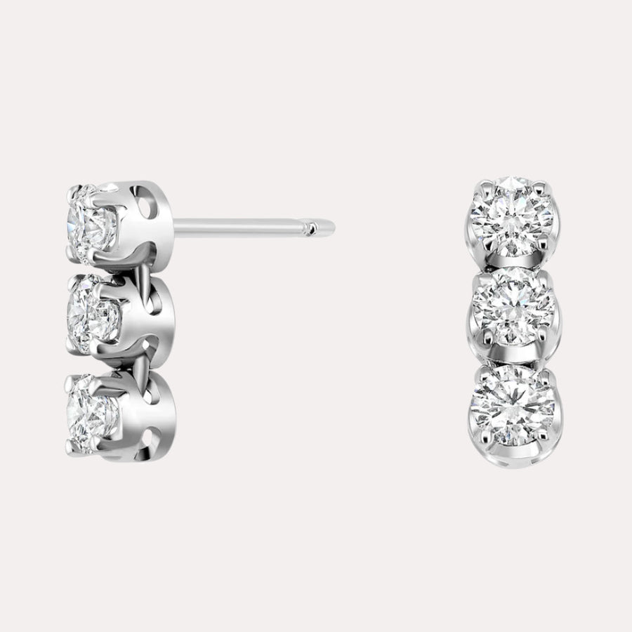 3 Stone Diamond Drop Earrings In 18K Gold - The Jewelyst. - 3 Stone Diamond Drop Earrings In 18K Gold