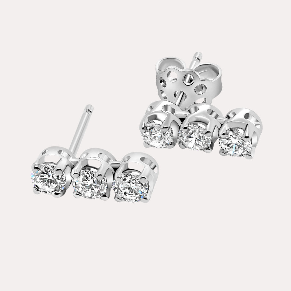 3 Stone Diamond Drop Earrings In 18K Gold - The Jewelyst. - 3 Stone Diamond Drop Earrings In 18K Gold