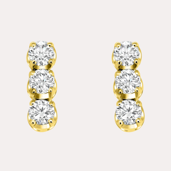 3 Stone Diamond Drop Earrings In 18K Gold - The Jewelyst. - 3 Stone Diamond Drop Earrings In 18K Gold