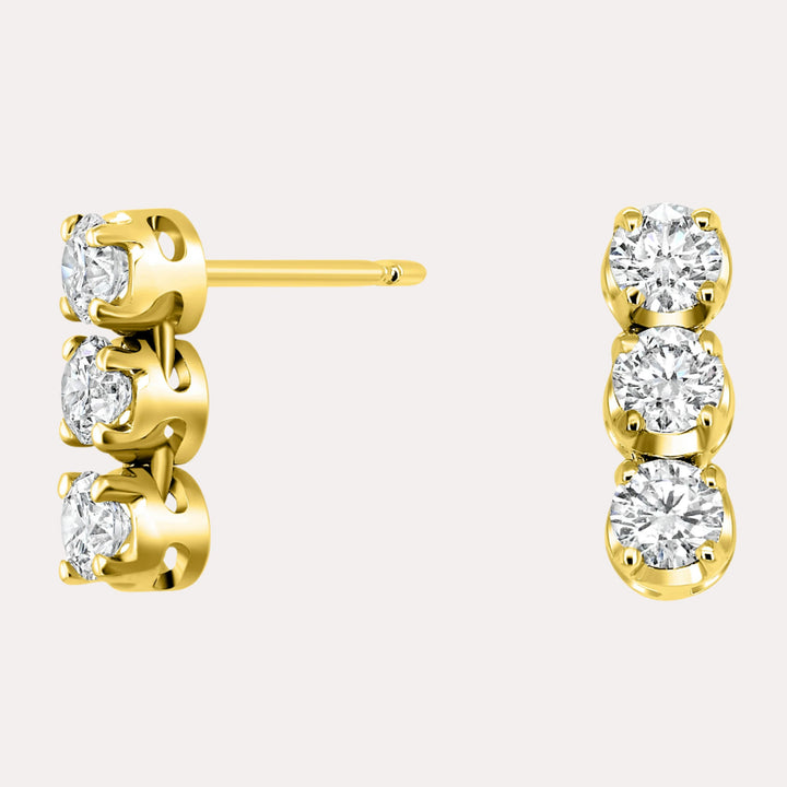 3 Stone Diamond Drop Earrings In 18K Gold - The Jewelyst. - 3 Stone Diamond Drop Earrings In 18K Gold