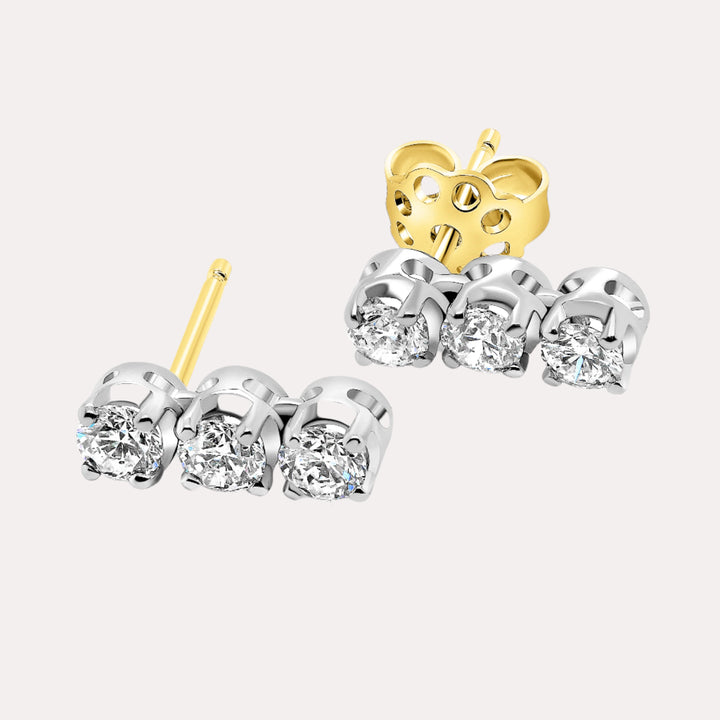 3 Stone Diamond Drop Earrings In 18K Gold - The Jewelyst. - 3 Stone Diamond Drop Earrings In 18K Gold