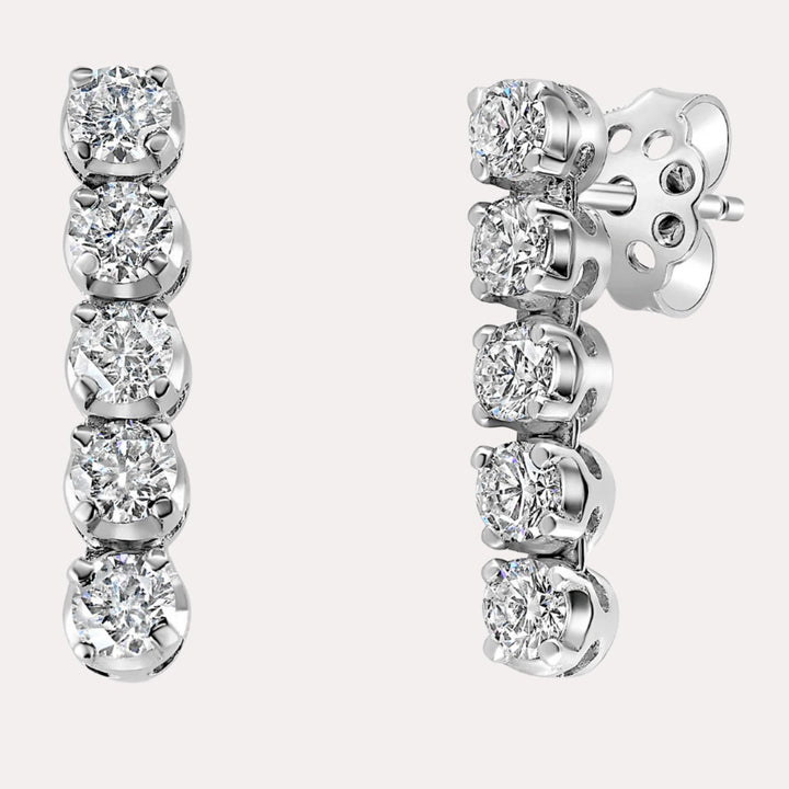 5 Stone Diamond Drop Earrings In 18K Gold - The Jewelyst. - 5 Stone Diamond Drop Earrings In 18K Gold