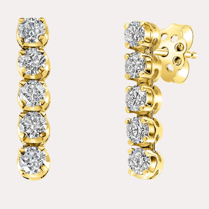 5 Stone Diamond Drop Earrings In 18K Gold - The Jewelyst. - 5 Stone Diamond Drop Earrings In 18K Gold