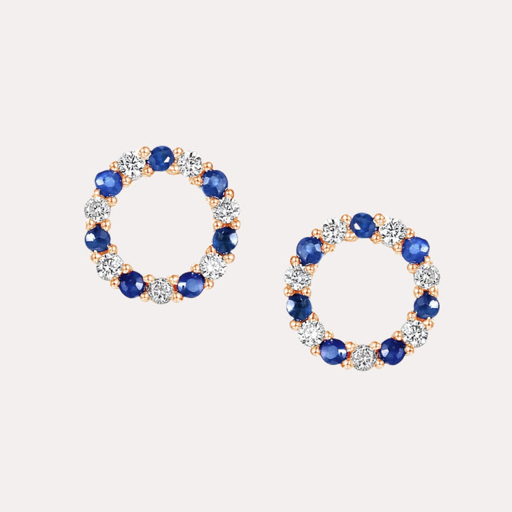 Blue Sapphire & Diamond Circle Earrings In 18K Gold - The Jewelyst. - Blue Sapphire & Diamond Circle Earrings In 18K Gold