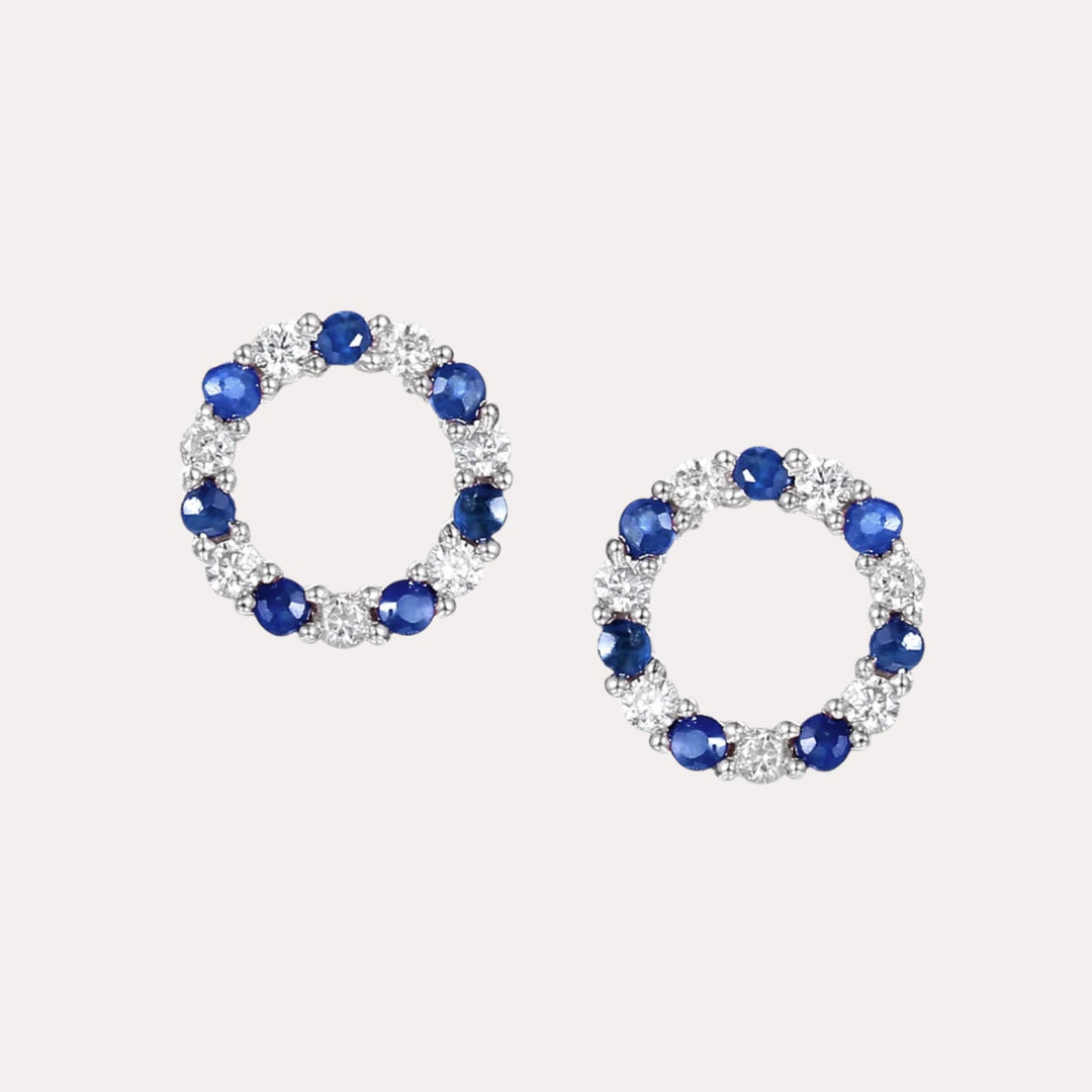 Blue Sapphire & Diamond Circle Earrings In 18K Gold - The Jewelyst. - Blue Sapphire & Diamond Circle Earrings In 18K Gold
