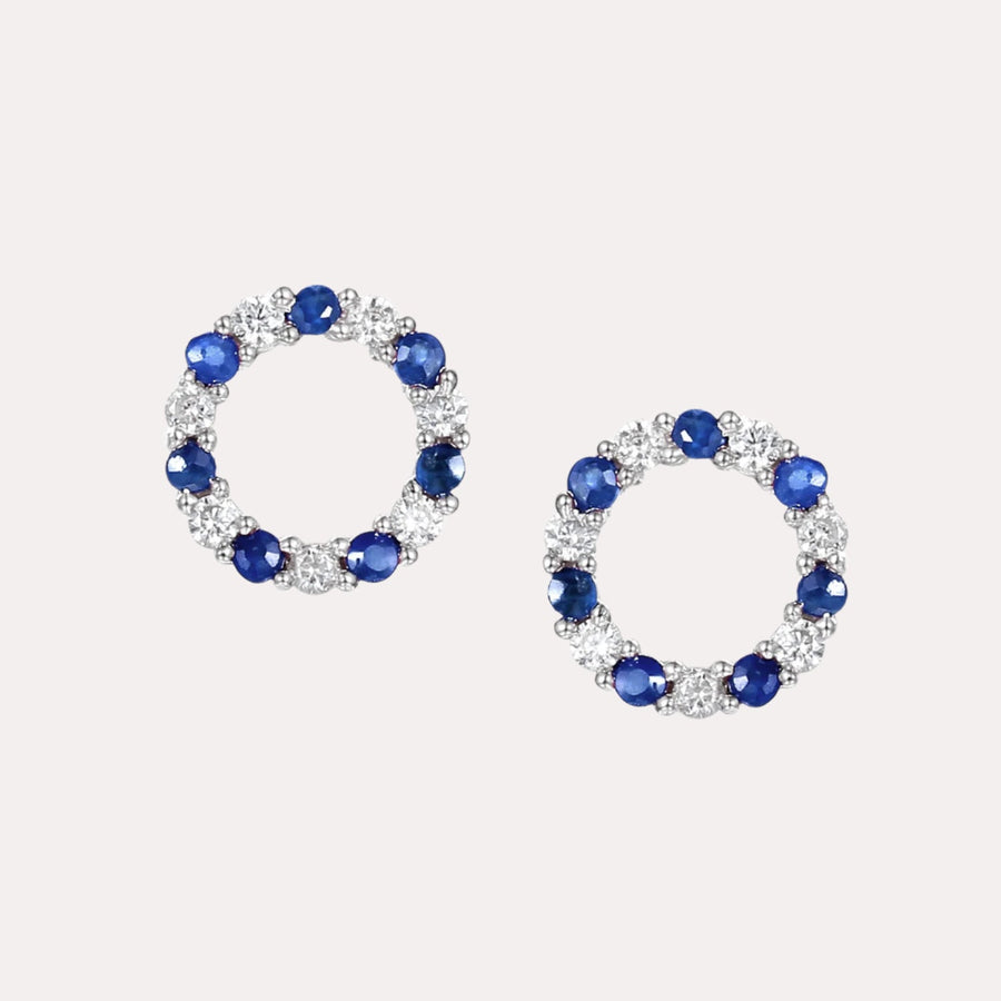 Blue Sapphire & Diamond Circle Earrings In 18K Gold - The Jewelyst. - Blue Sapphire & Diamond Circle Earrings In 18K Gold