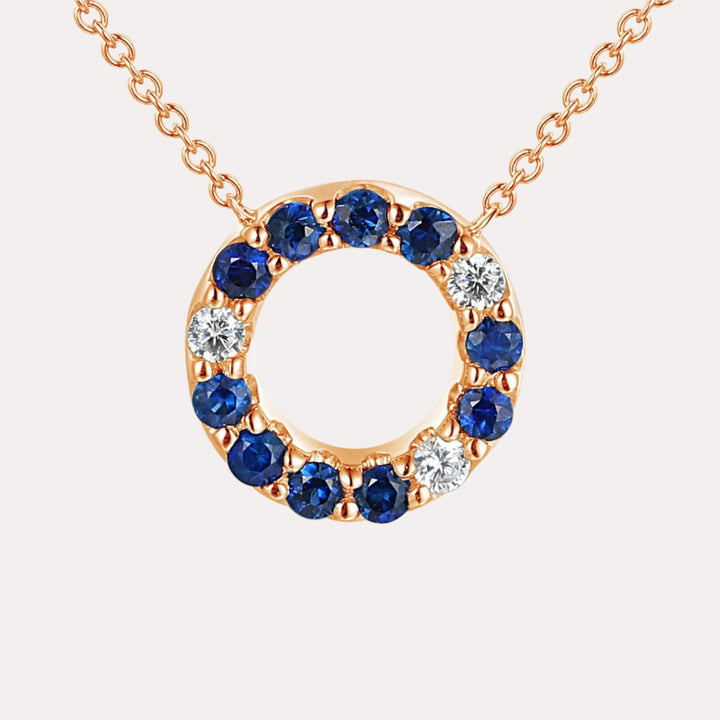 Blue Sapphire & Diamond Circle Necklace In 18K Gold - The Jewelyst. - Blue Sapphire & Diamond Circle Necklace In 18K Gold