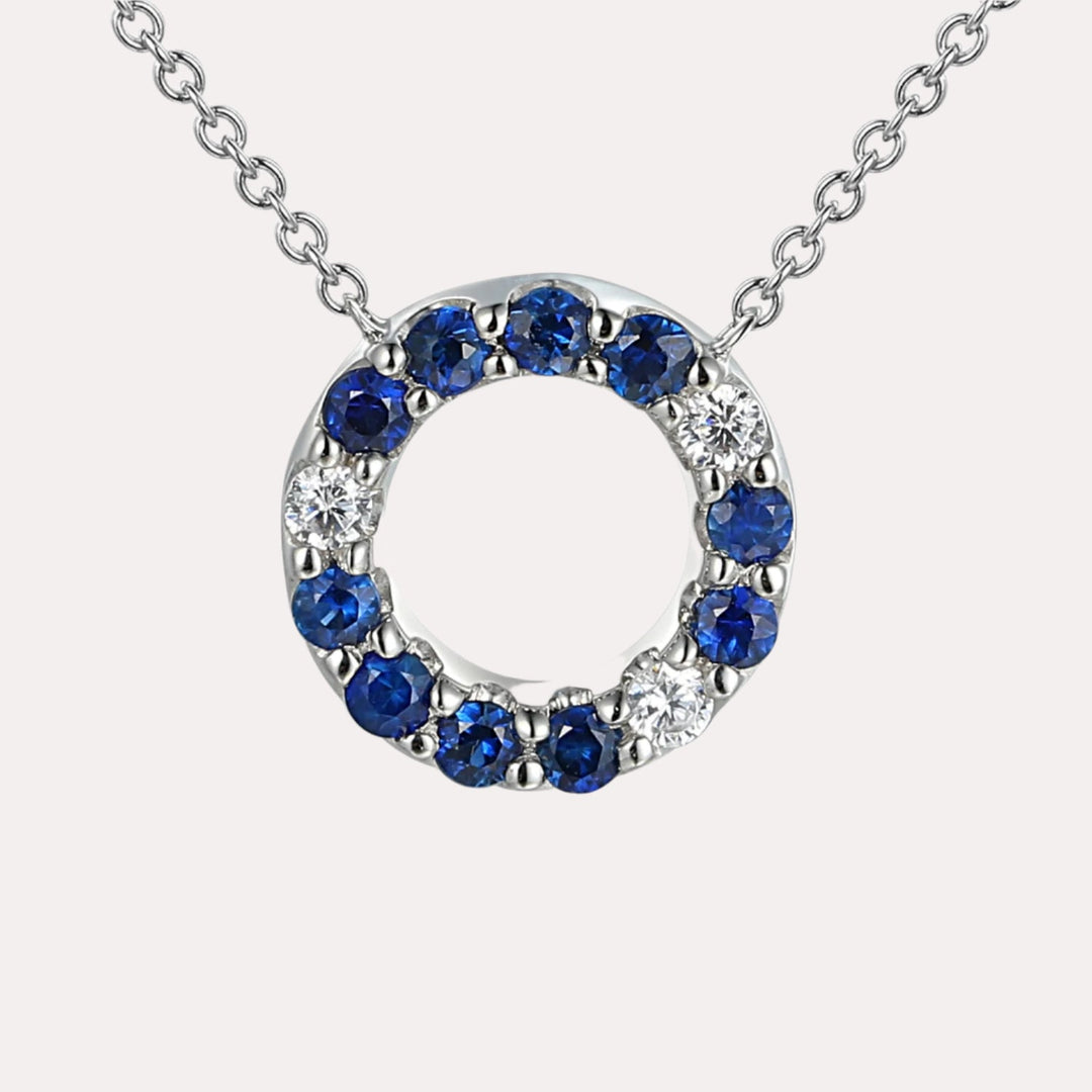 Blue Sapphire & Diamond Circle Necklace In 18K Gold - The Jewelyst. - Blue Sapphire & Diamond Circle Necklace In 18K Gold