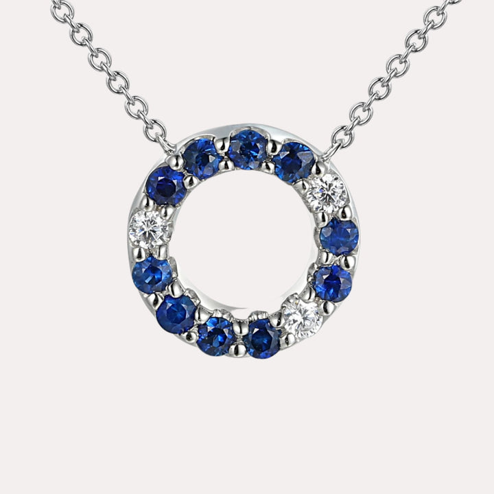 Blue Sapphire & Diamond Circle Necklace In 18K Gold - The Jewelyst. - Blue Sapphire & Diamond Circle Necklace In 18K Gold