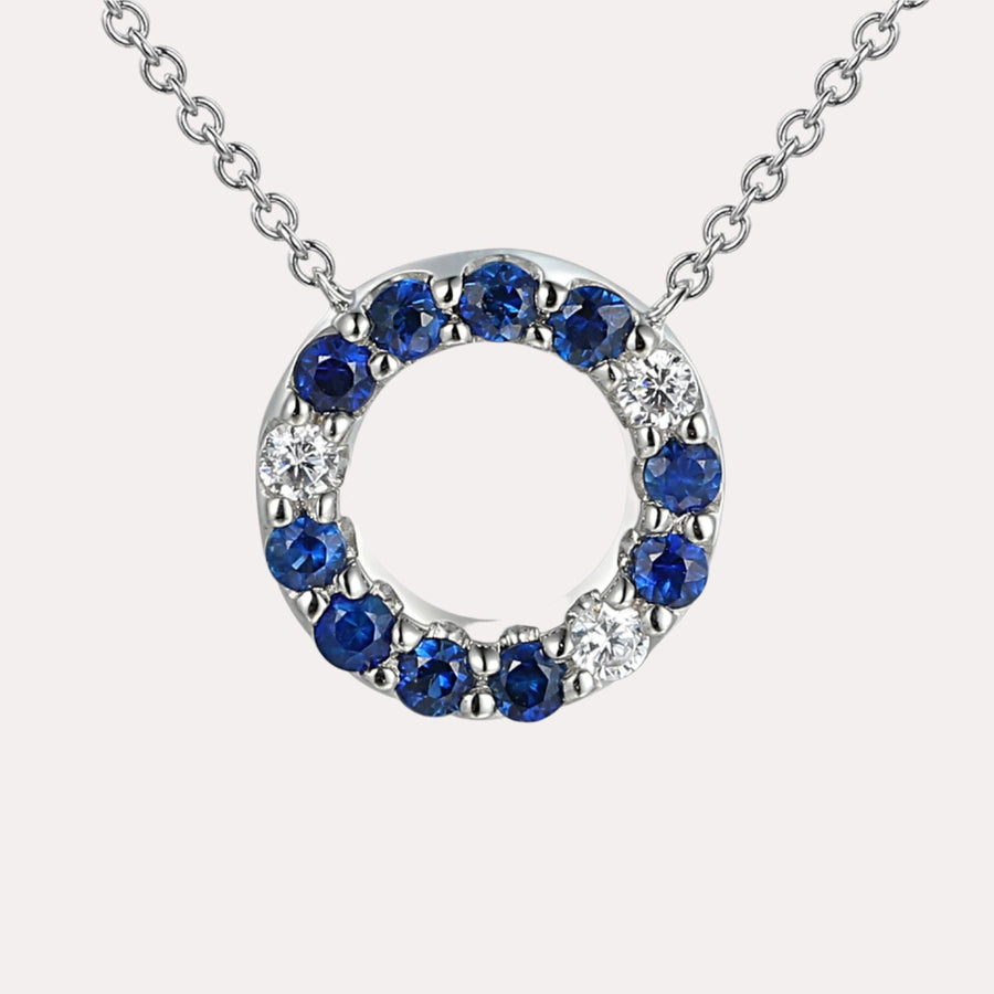 Blue Sapphire & Diamond Circle Necklace In 18K Gold - The Jewelyst. - Blue Sapphire & Diamond Circle Necklace In 18K Gold