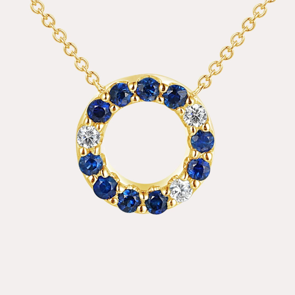 Blue Sapphire & Diamond Circle Necklace In 18K Gold - The Jewelyst. - Blue Sapphire & Diamond Circle Necklace In 18K Gold