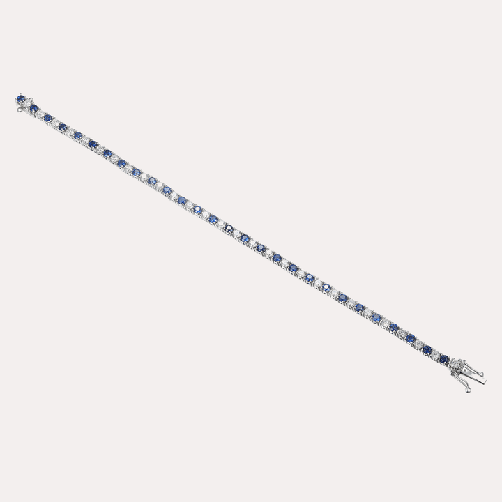 Blue Sapphire & Diamond Tennis Bracelet In 18K Gold - The Jewelyst. - Blue Sapphire & Diamond Tennis Bracelet In 18K Gold
