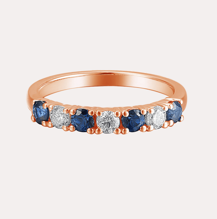 Blue Sapphire & Round Brilliant Cut 7 Stone Eternity Ring - The Jewelyst. - Blue Sapphire & Round Brilliant Cut 7 Stone Eternity Ring