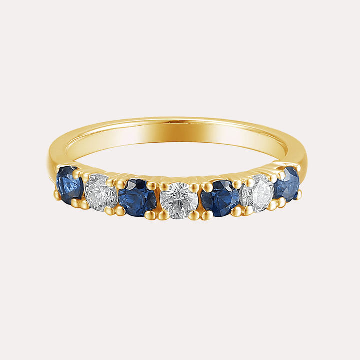 Blue Sapphire & Round Brilliant Cut 7 Stone Eternity Ring - The Jewelyst. - Blue Sapphire & Round Brilliant Cut 7 Stone Eternity Ring
