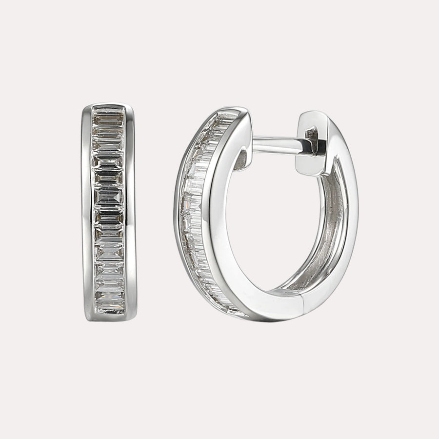 Channel Set Baguette Diamond Huggies In 18K Gold - The Jewelyst. - Channel Set Baguette Diamond Huggies In 18K Gold