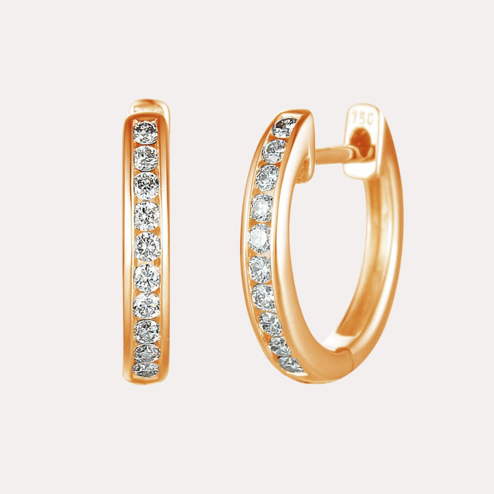 Channel Set Round Brilliant Diamond Hoop Earrings In 18K Gold - The Jewelyst. - Channel Set Round Brilliant Diamond Hoop Earrings In 18K Gold