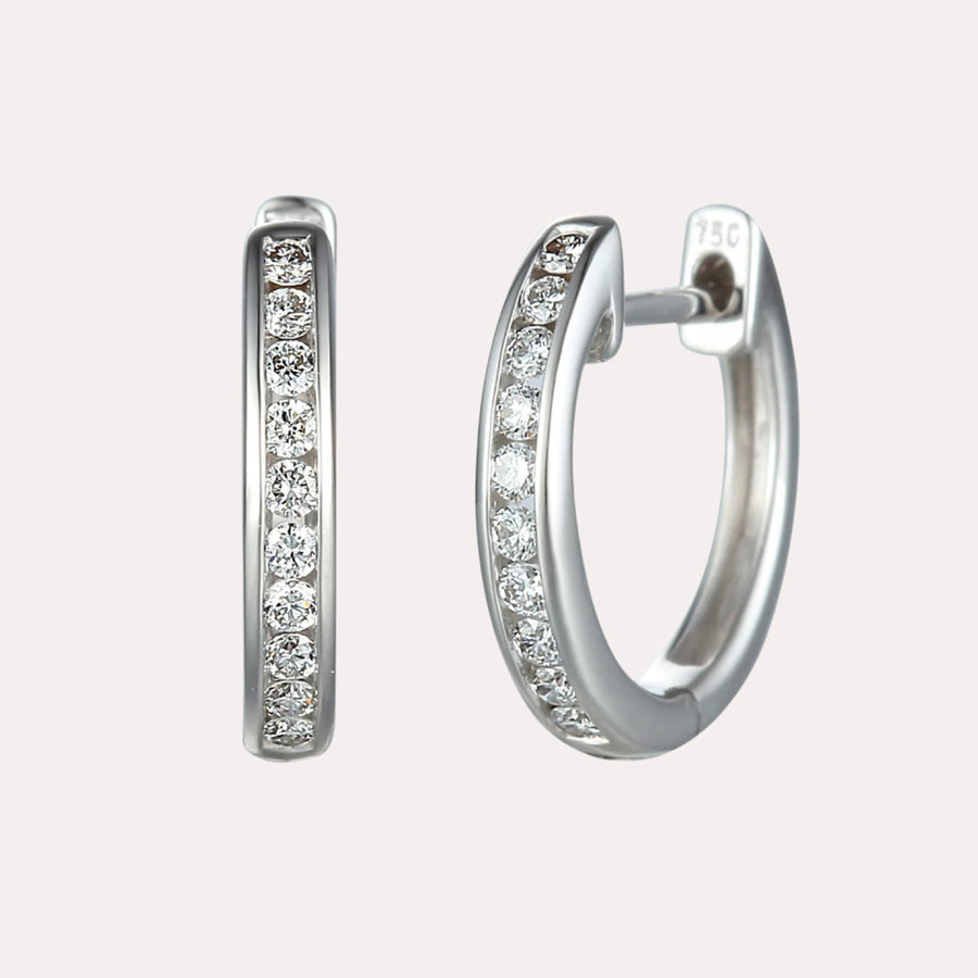 Channel Set Round Brilliant Diamond Hoop Earrings In 18K Gold - The Jewelyst. - Channel Set Round Brilliant Diamond Hoop Earrings In 18K Gold