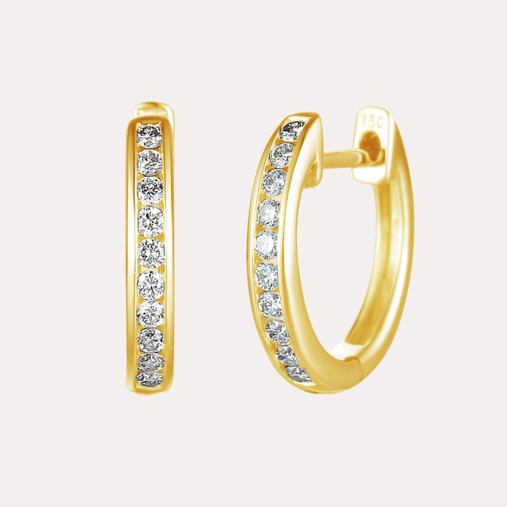 Channel Set Round Brilliant Diamond Hoop Earrings In 18K Gold - The Jewelyst. - Channel Set Round Brilliant Diamond Hoop Earrings In 18K Gold