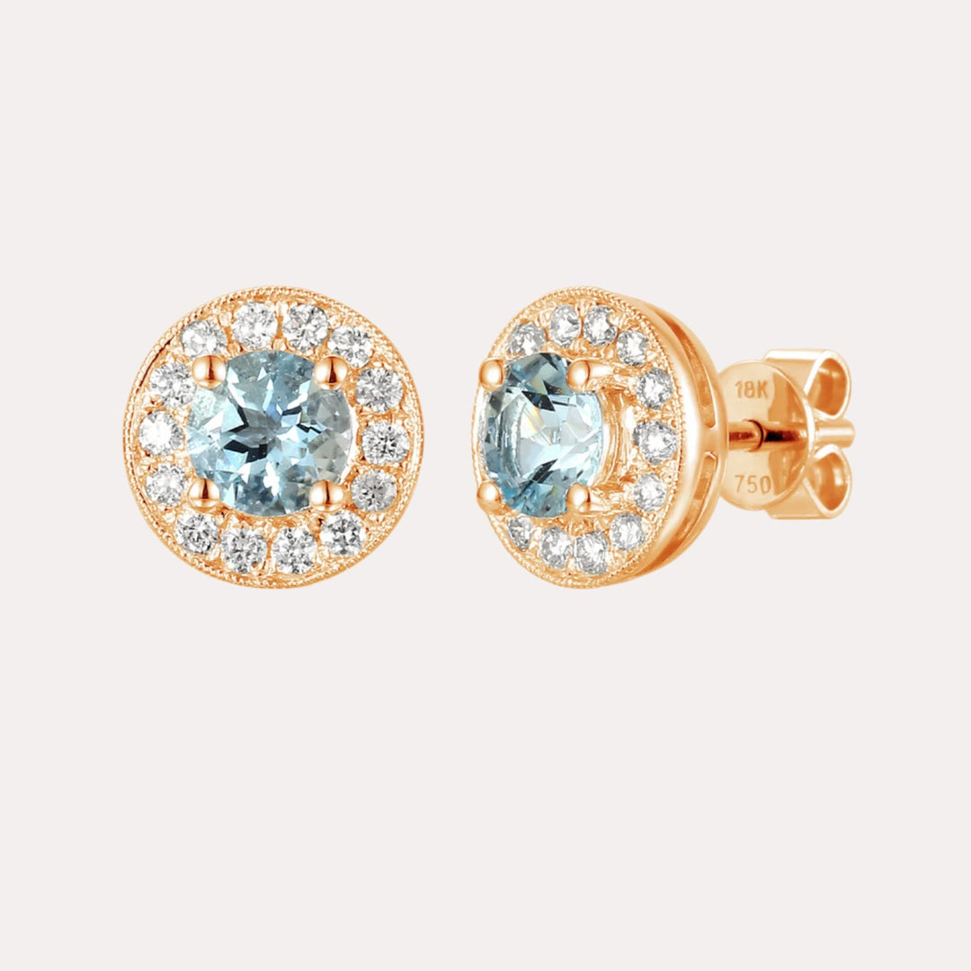 Cirelle Aquamarine Halo Earrings In 18K Gold - The Jewelyst. - Cirelle Aquamarine Halo Earrings In 18K Gold