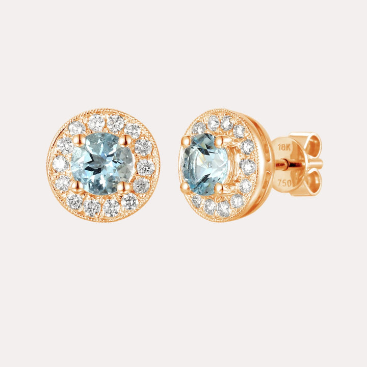 Cirelle Aquamarine Halo Earrings In 18K Gold - The Jewelyst. - Cirelle Aquamarine Halo Earrings In 18K Gold
