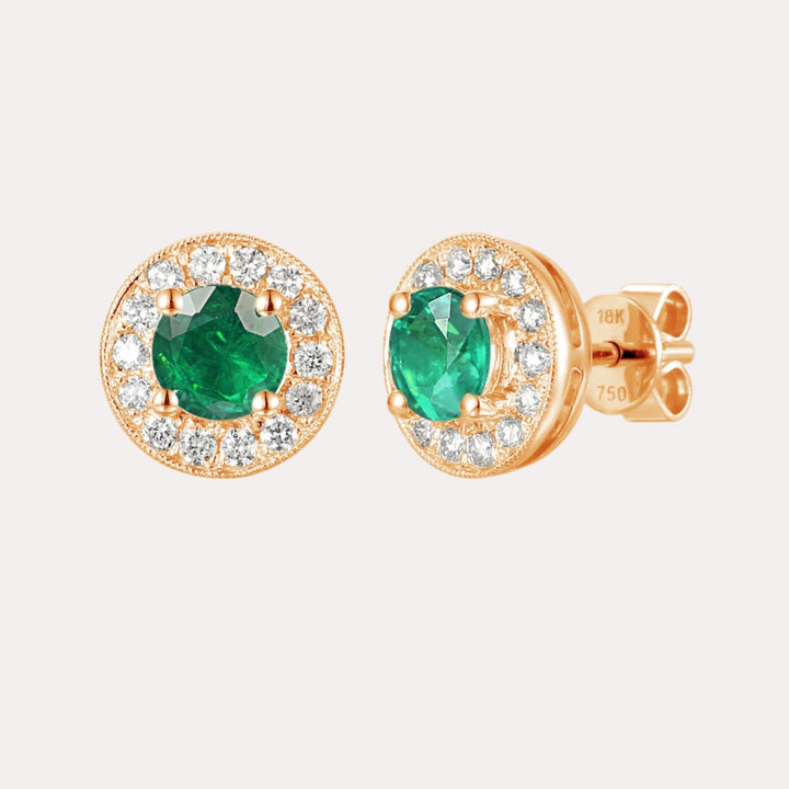 Cirelle Emerald Halo Earrings In 18K Gold - The Jewelyst. - Cirelle Emerald Halo Earrings In 18K Gold