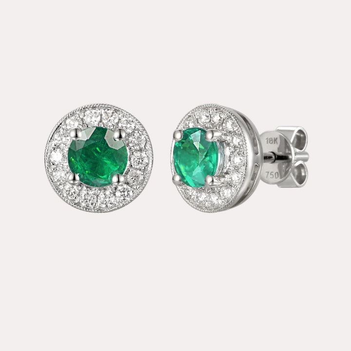 Cirelle Emerald Halo Earrings In 18K Gold - The Jewelyst. - Cirelle Emerald Halo Earrings In 18K Gold