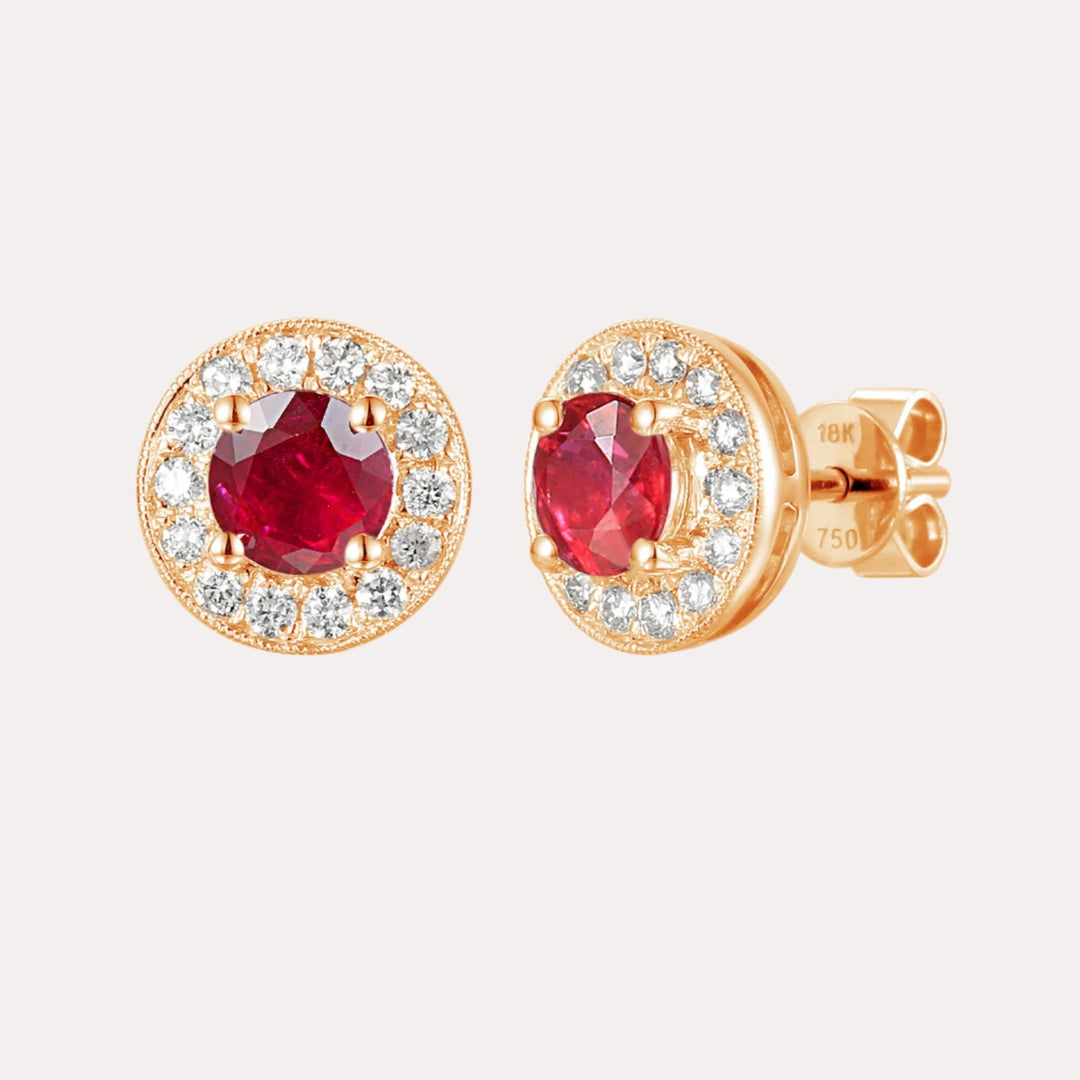 Cirelle Ruby Set Halo Earrings In 18K Gold - The Jewelyst. - Cirelle Ruby Set Halo Earrings In 18K Gold