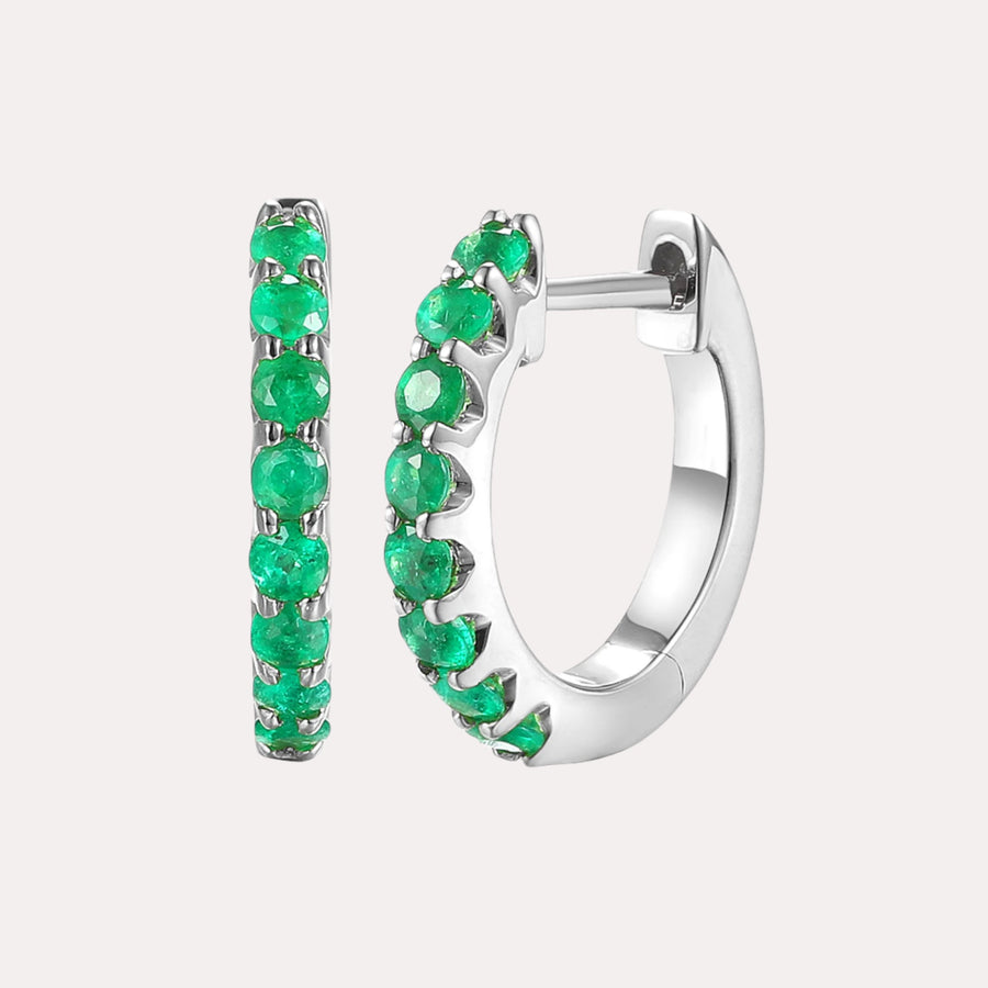 Claw Set Emerald Huggies In 18K Gold - The Jewelyst. - Claw Set Emerald Huggies In 18K Gold