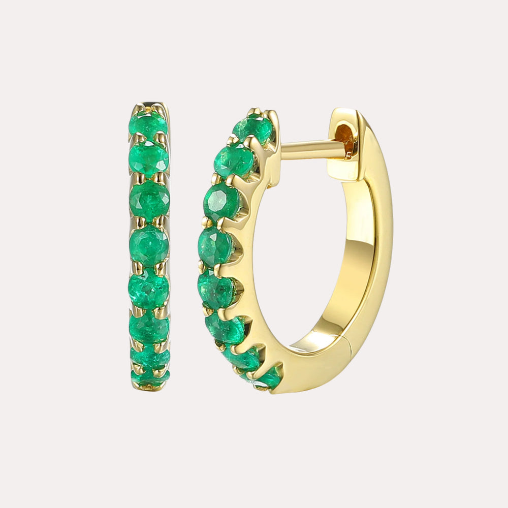 Claw Set Emerald Huggies In 18K Gold - The Jewelyst. - Claw Set Emerald Huggies In 18K Gold