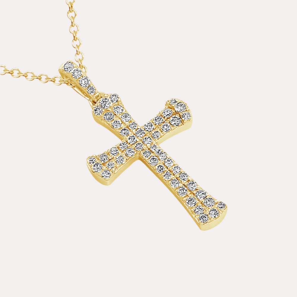 Crusade Cross Encrusted Bale Diamonds Pendant Necklace In 18K Gold - The Jewelyst. - Crusade Cross Encrusted Bale Diamonds Pendant Necklace In 18K Gold