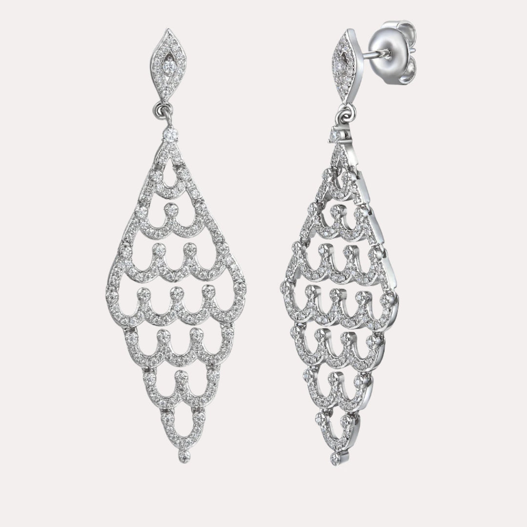 Diamond Drop Chandelier Earrings In 18K Gold - The Jewelyst. - Diamond Drop Chandelier Earrings In 18K Gold