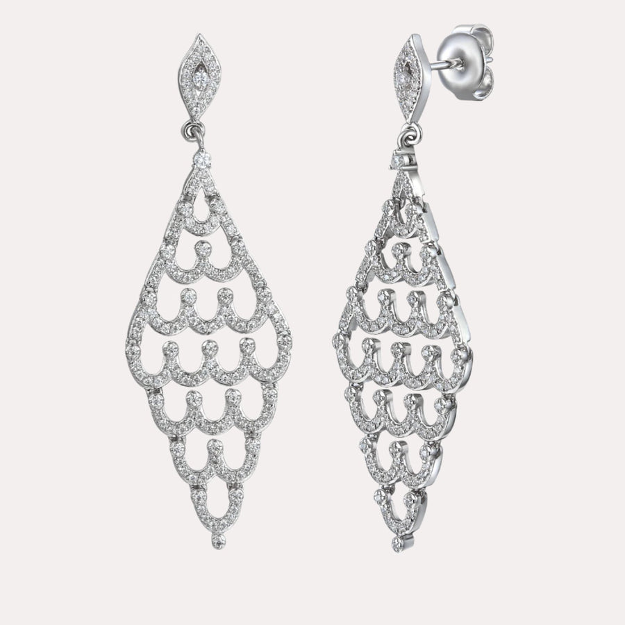 Diamond Drop Chandelier Earrings In 18K Gold - The Jewelyst. - Diamond Drop Chandelier Earrings In 18K Gold