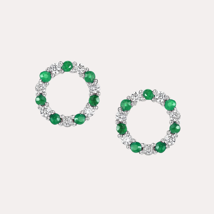Emerald & Diamond Circle Earrings In 18K Gold - The Jewelyst. - Emerald & Diamond Circle Earrings In 18K Gold