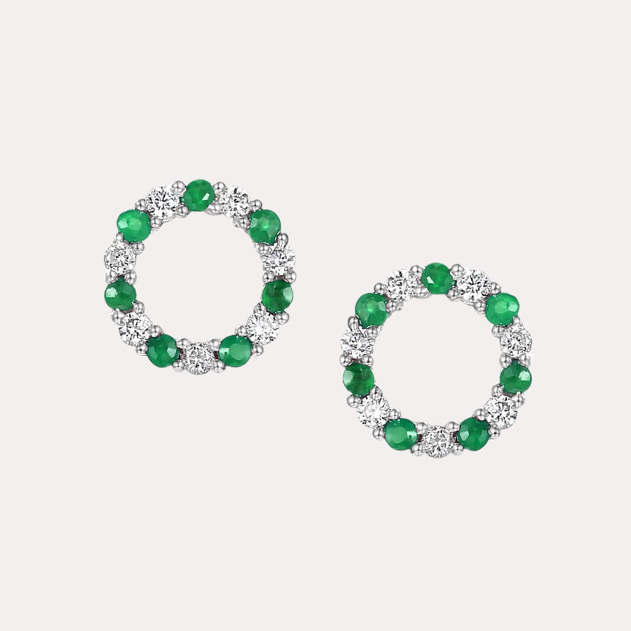 Emerald & Diamond Circle Earrings In 18K Gold - The Jewelyst. - Emerald & Diamond Circle Earrings In 18K Gold