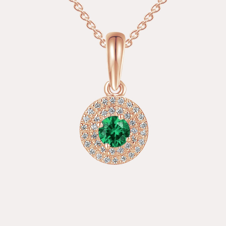 Emerald & Diamond Double Halo Pendant Necklace In 18K Gold - The Jewelyst. - Emerald & Diamond Double Halo Pendant Necklace In 18K Gold