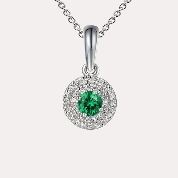 Emerald & Diamond Double Halo Pendant Necklace In 18K Gold - The Jewelyst. - Emerald & Diamond Double Halo Pendant Necklace In 18K Gold