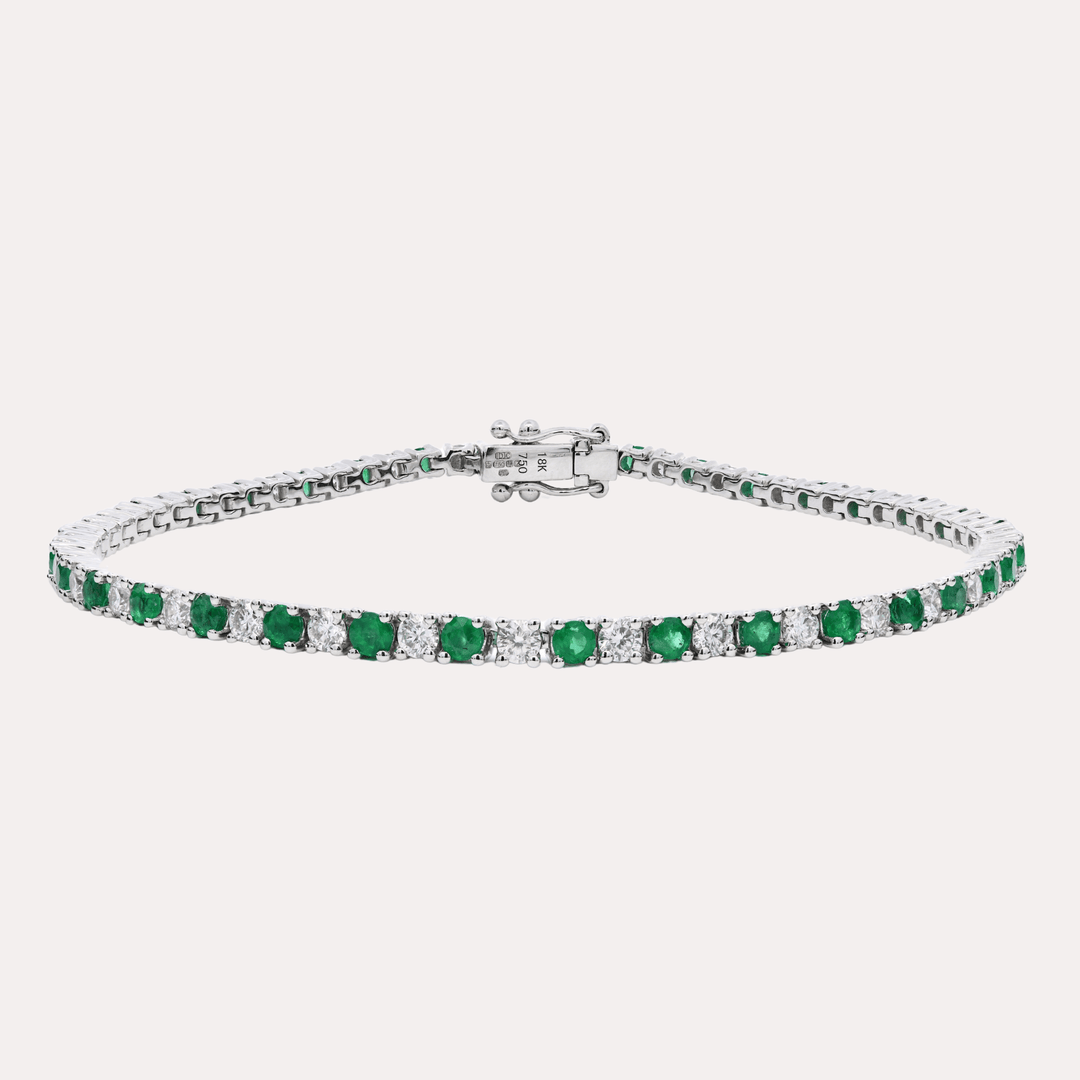 Emerald & Diamond Tennis Bracelet In 18K Gold - The Jewelyst. - Emerald & Diamond Tennis Bracelet In 18K Gold
