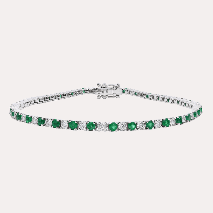Emerald & Diamond Tennis Bracelet In 18K Gold - The Jewelyst. - Emerald & Diamond Tennis Bracelet In 18K Gold