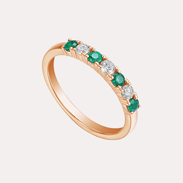 Emerald & Round Brilliant Cut 7 Stone Eternity Ring - The Jewelyst. - Emerald & Round Brilliant Cut 7 Stone Eternity Ring
