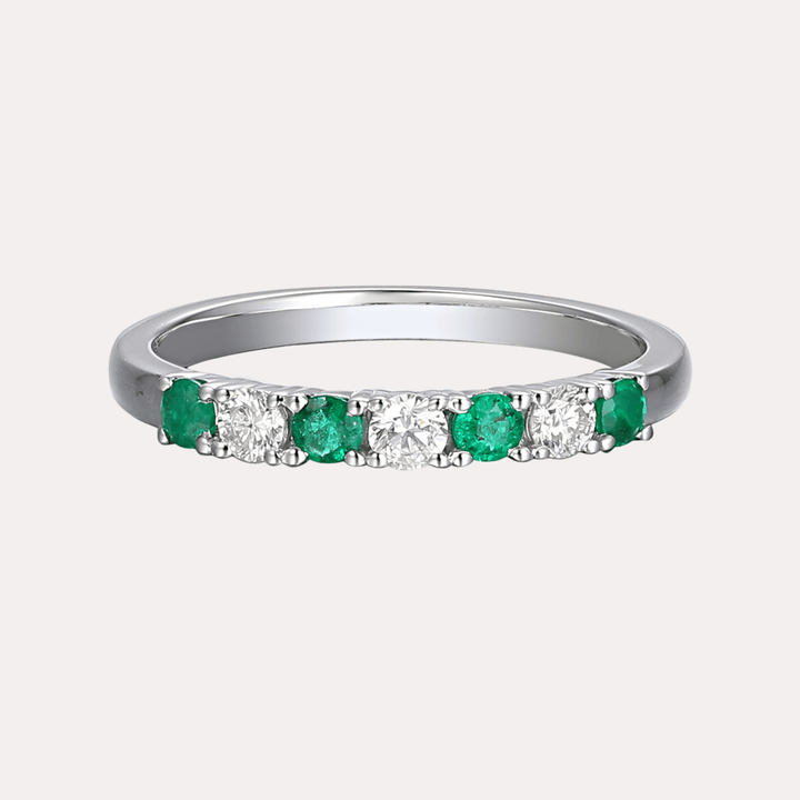 Emerald & Round Brilliant Cut 7 Stone Eternity Ring - The Jewelyst. - Emerald & Round Brilliant Cut 7 Stone Eternity Ring