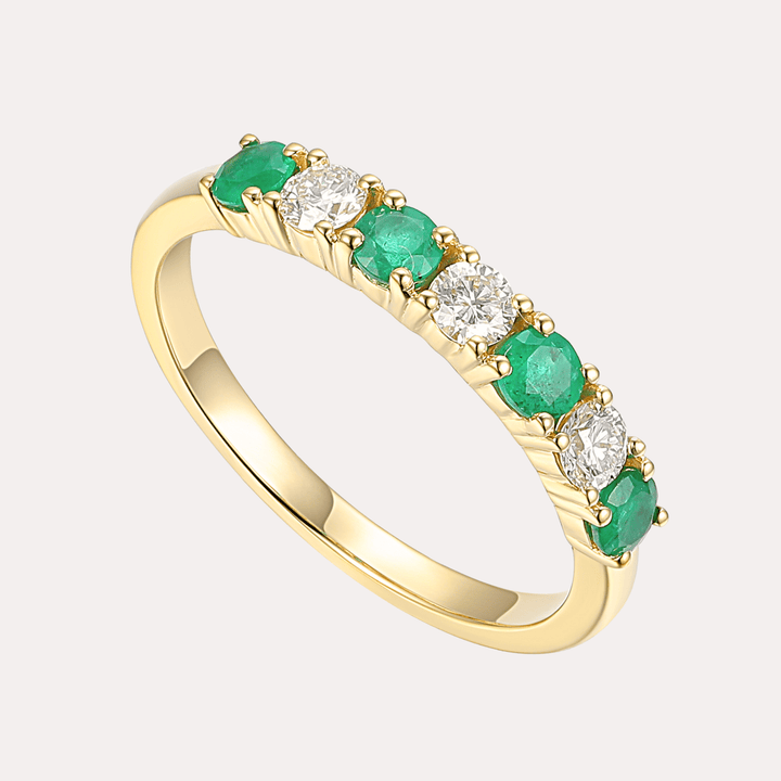 Emerald & Round Brilliant Cut 7 Stone Eternity Ring - The Jewelyst. - Emerald & Round Brilliant Cut 7 Stone Eternity Ring