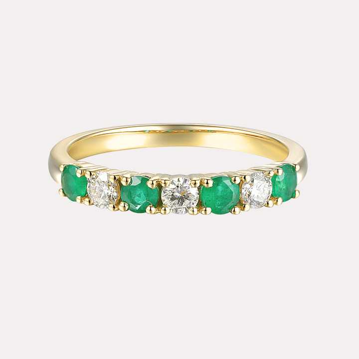 Emerald & Round Brilliant Cut 7 Stone Eternity Ring - The Jewelyst. - Emerald & Round Brilliant Cut 7 Stone Eternity Ring