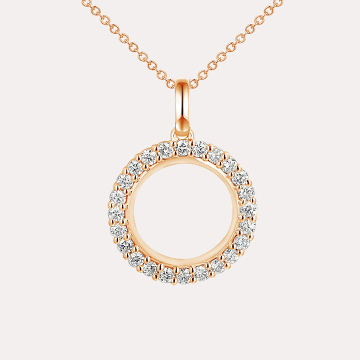 Outer Diamond Circle Pendant Necklace In 18K Gold - The Jewelyst. - Outer Diamond Circle Pendant Necklace In 18K Gold