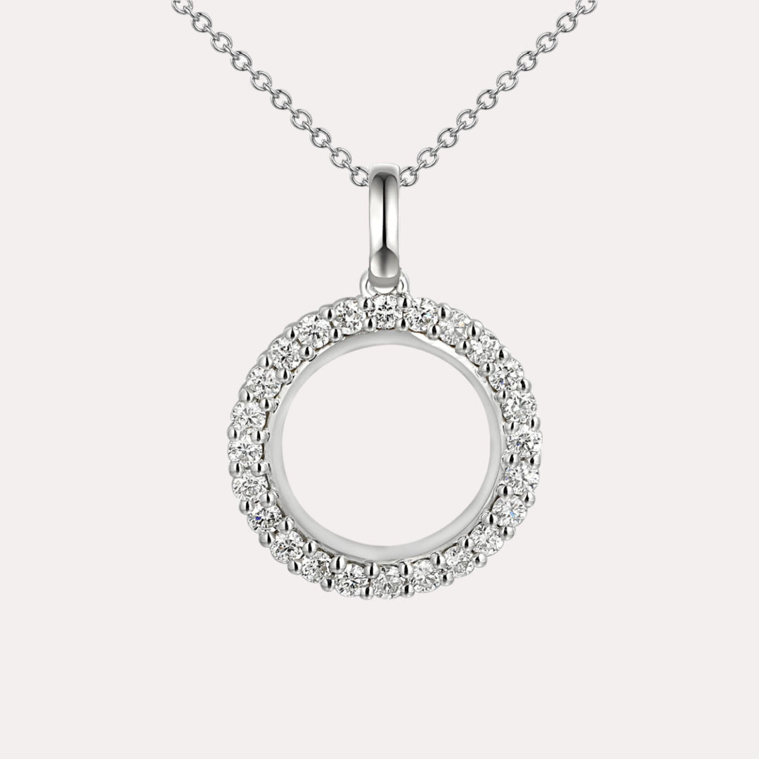 Outer Diamond Circle Pendant Necklace In 18K Gold - The Jewelyst. - Outer Diamond Circle Pendant Necklace In 18K Gold