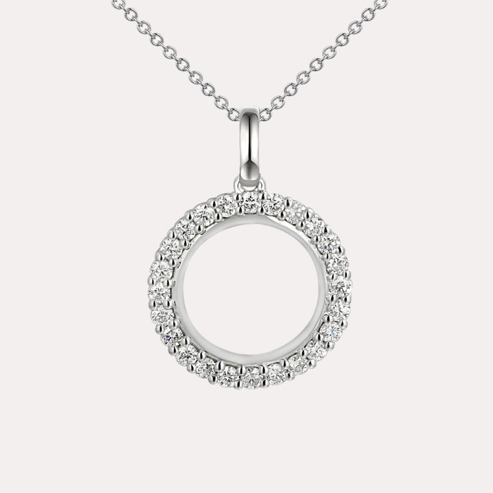 Outer Diamond Circle Pendant Necklace In 18K Gold - The Jewelyst. - Outer Diamond Circle Pendant Necklace In 18K Gold