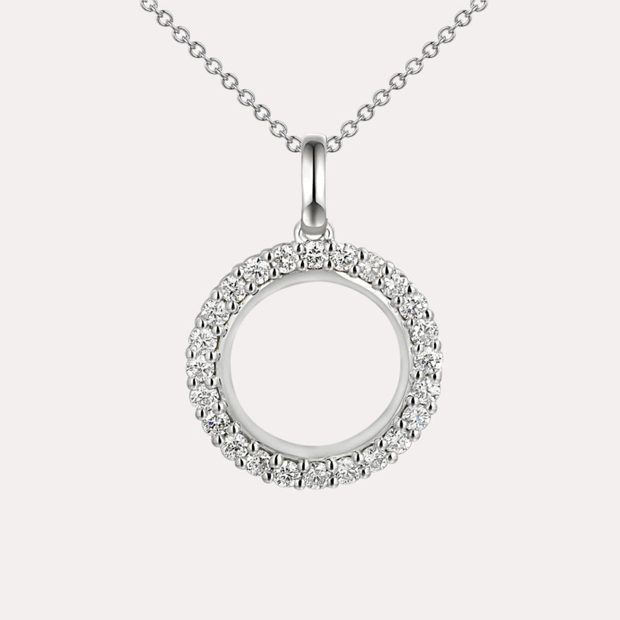 Outer Diamond Circle Pendant Necklace In 18K Gold - The Jewelyst. - Outer Diamond Circle Pendant Necklace In 18K Gold