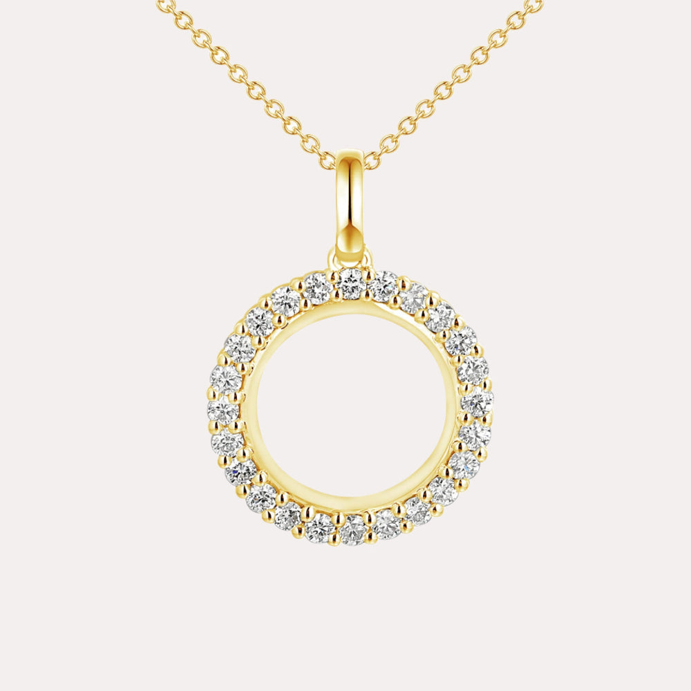 Outer Diamond Circle Pendant Necklace In 18K Gold - The Jewelyst. - Outer Diamond Circle Pendant Necklace In 18K Gold