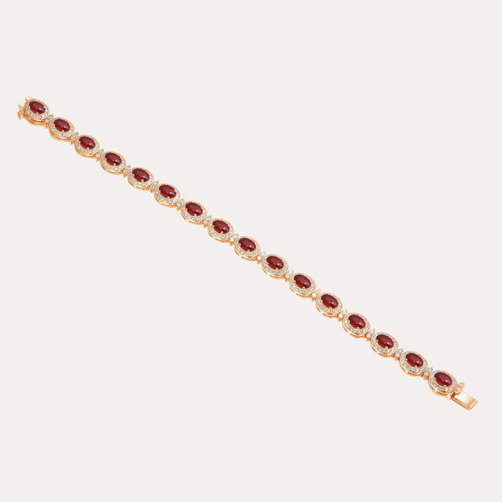 Oval Cut Ruby & Diamond Halo Tennis Bracelet In 18K Gold - The Jewelyst. - Oval Cut Ruby & Diamond Halo Tennis Bracelet In 18K Gold