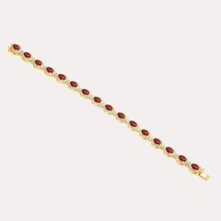 Oval Cut Ruby & Diamond Halo Tennis Bracelet In 18K Gold - The Jewelyst. - Oval Cut Ruby & Diamond Halo Tennis Bracelet In 18K Gold